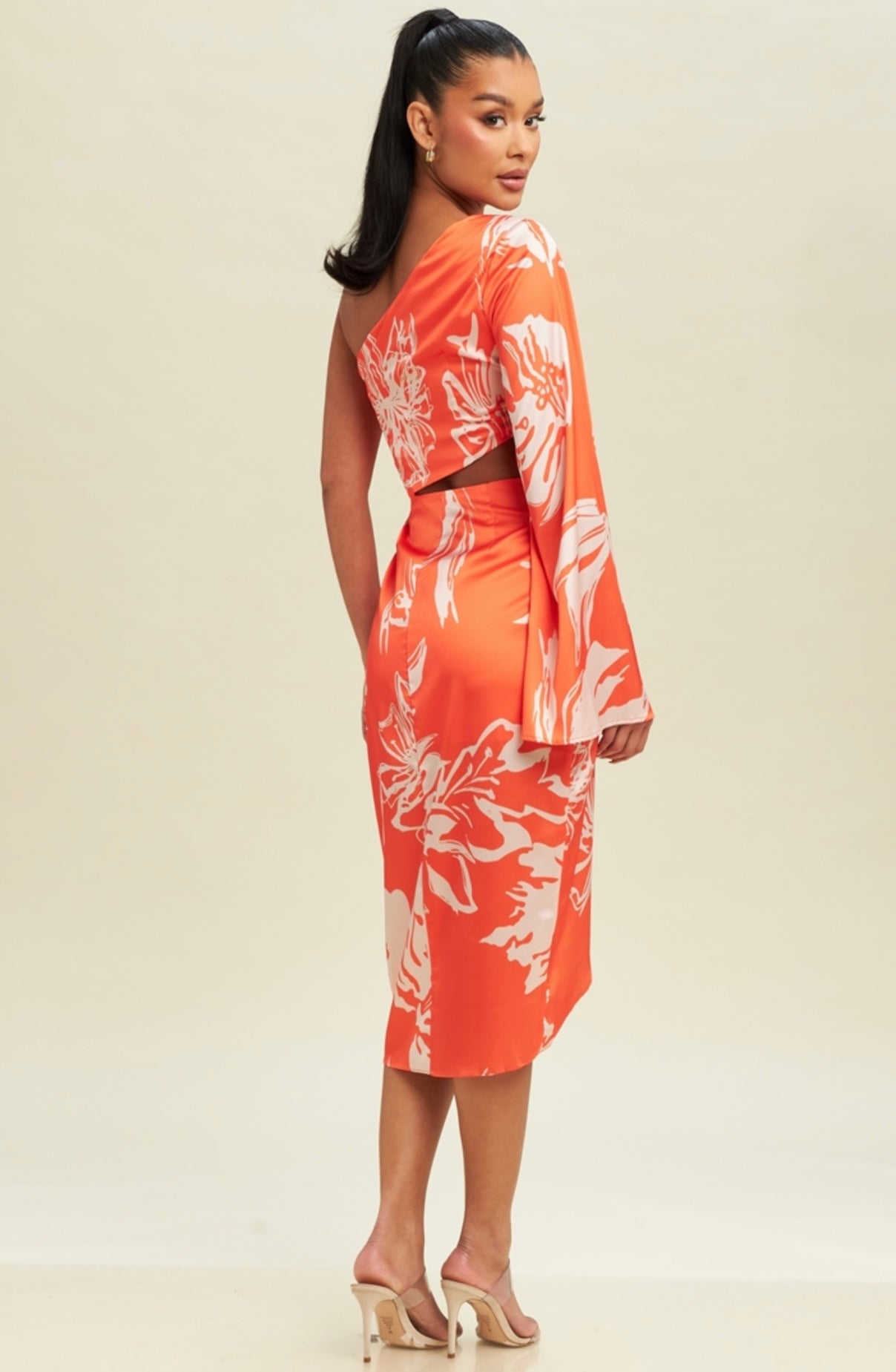 Orange Floral Midi Dress