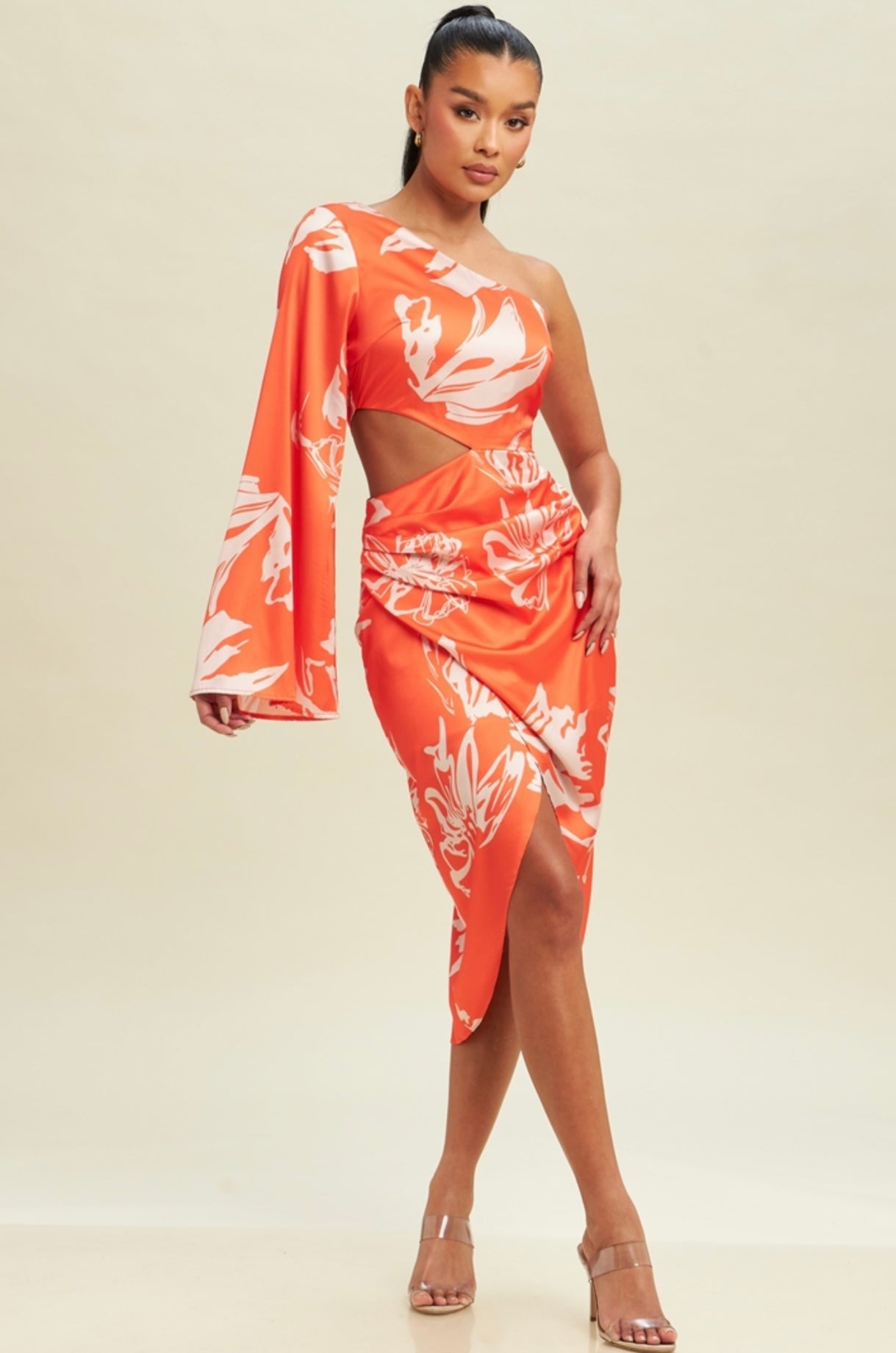 Orange Floral Midi Dress