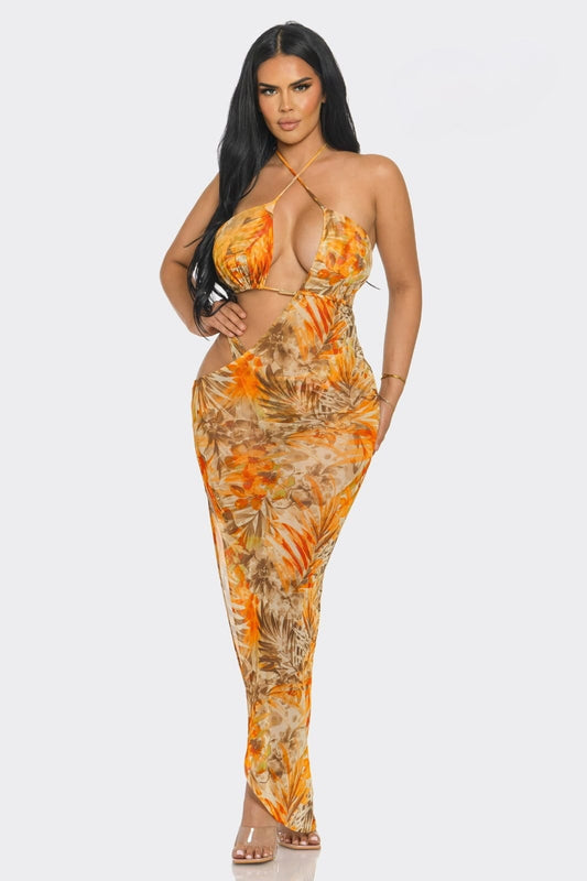 Tropical printed cut out Maxi Dress