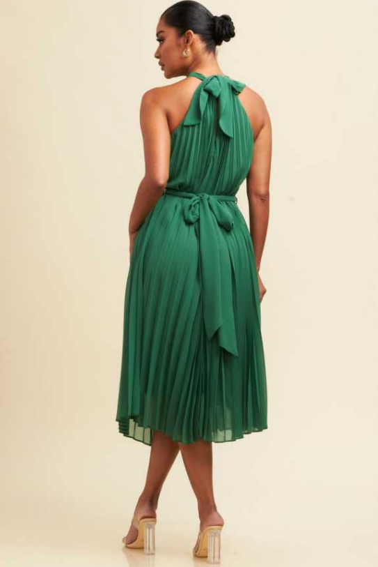 NYC Chain Trim Pleated Midi Dress