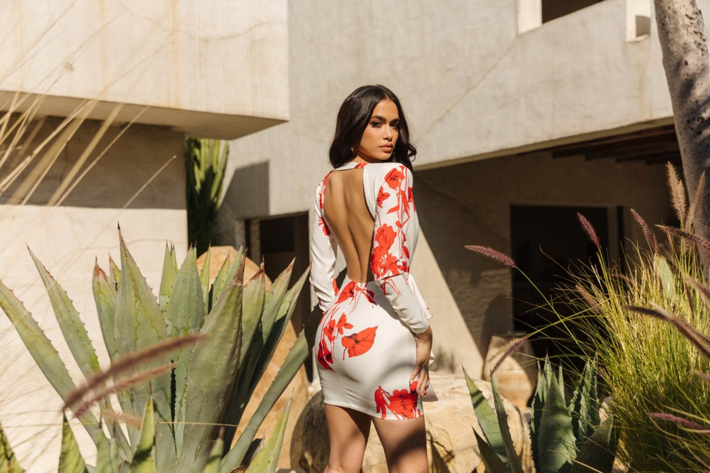 Red Flowers White Dress