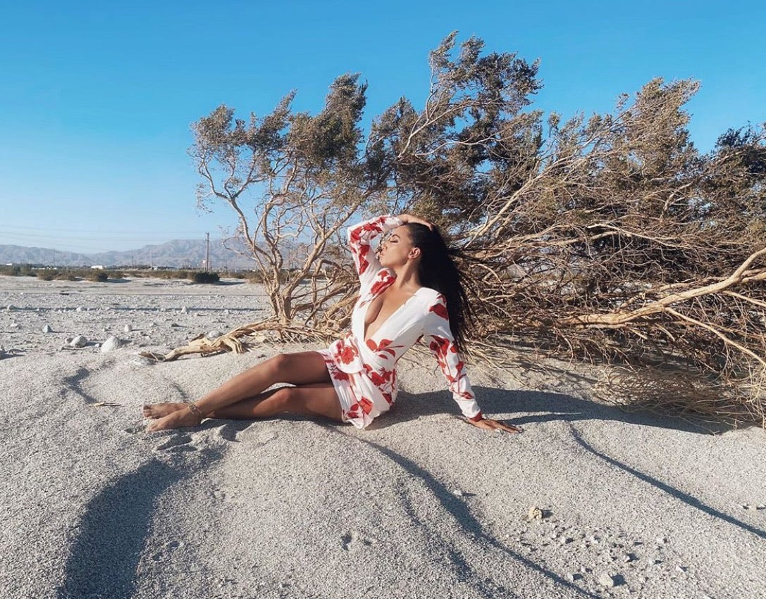 Red Flowers White Dress